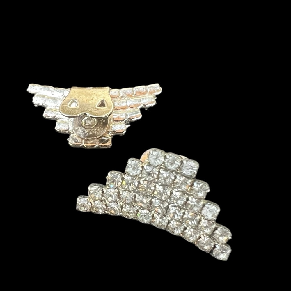 Pair of Vintage Estate Silver Tone & Rhinestone Shoe Clips D&E Juliana Style